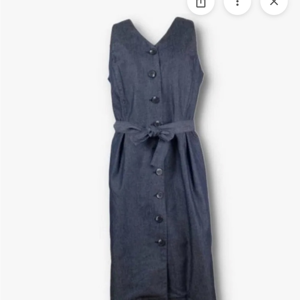 Liz Claiborne Sleeveless Denim Navy Button-Down Midi Wrap Belted Dress size 12